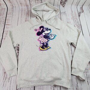 Disney Minnie Mouse Hoodie Womens M Gray Sweatshirt Pop Art Print Jerry Leigh